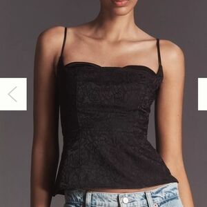 NWT Maeve Anthropologie  Jacquard Peekaboo Tank Top Black Size L